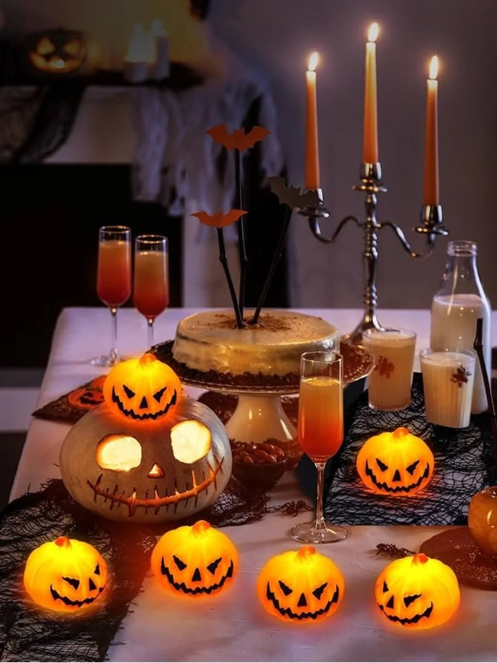 Halloween LED Pumpkin Lights - Orange Jack-o'-Lantern 6 Pack